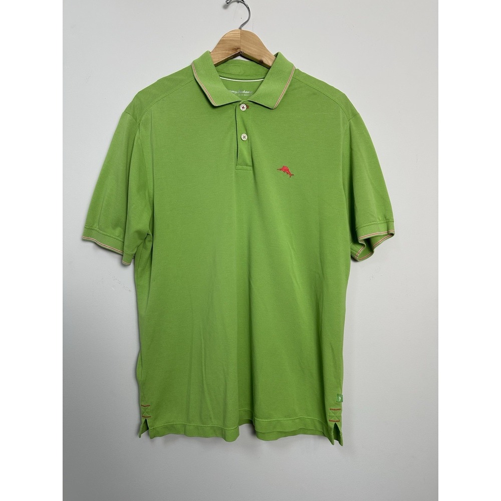 Tommy Bahama Island Modern Fit‎ Mens Large Green Pink Supima Cotton Polo Shirt